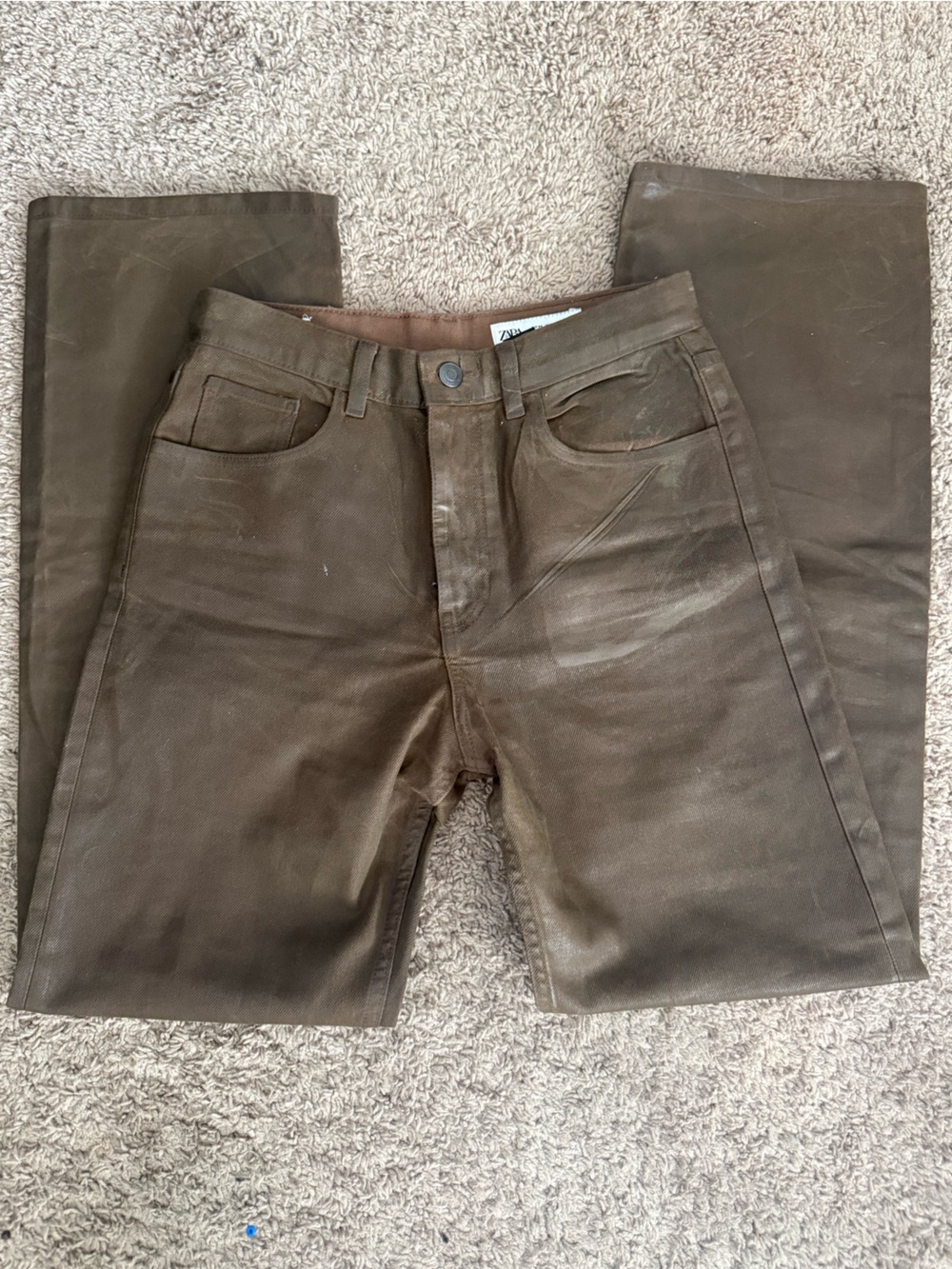 Zara Brown Wax-Coated Denim